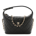 Caviar Quilted Hobo Clutch With Chain  Black