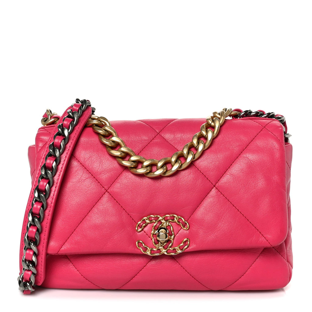 Lambskin Quilted Medium Chanel 19 Flap Dark Pink