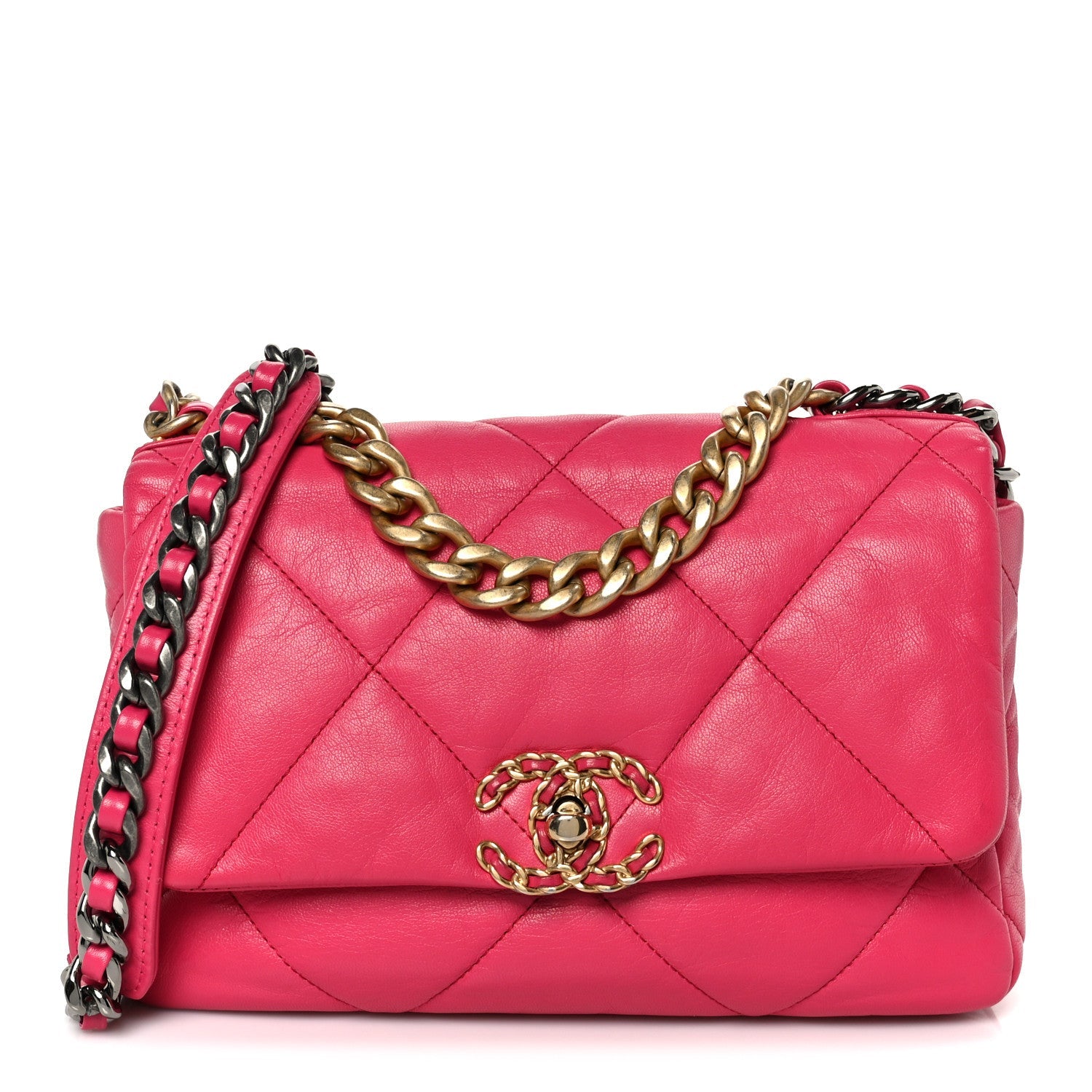 Lambskin Quilted Medium Chanel 19 Flap Dark Pink