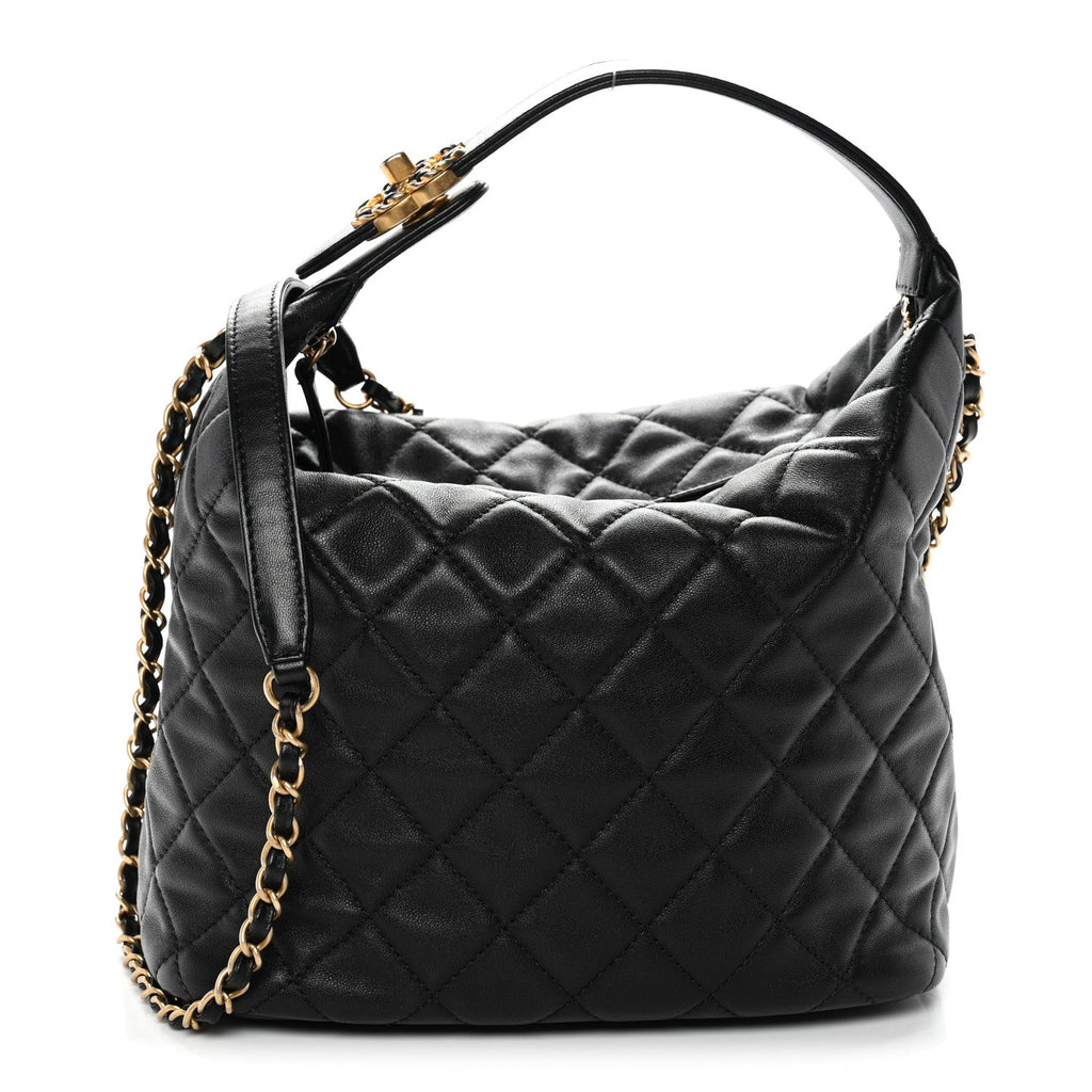 Lambskin Quilted Large Perfect Meeting Hobo Black