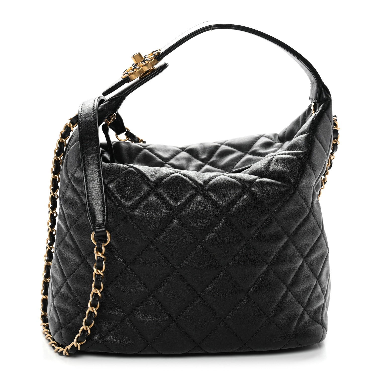 Lambskin Quilted Large Perfect Meeting Hobo Black