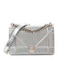 Metallic Patent Micro-Cannage Small Diorama Flap Bag Silver