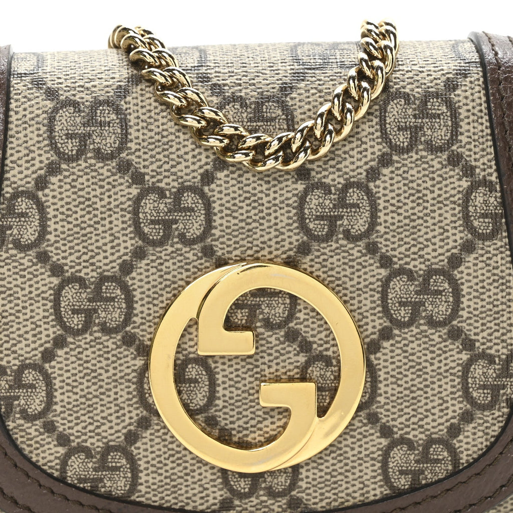 GG Supreme Monogram Textured Dollar Calfskin Blondie Chain Wallet Beige Ebony New Acero
