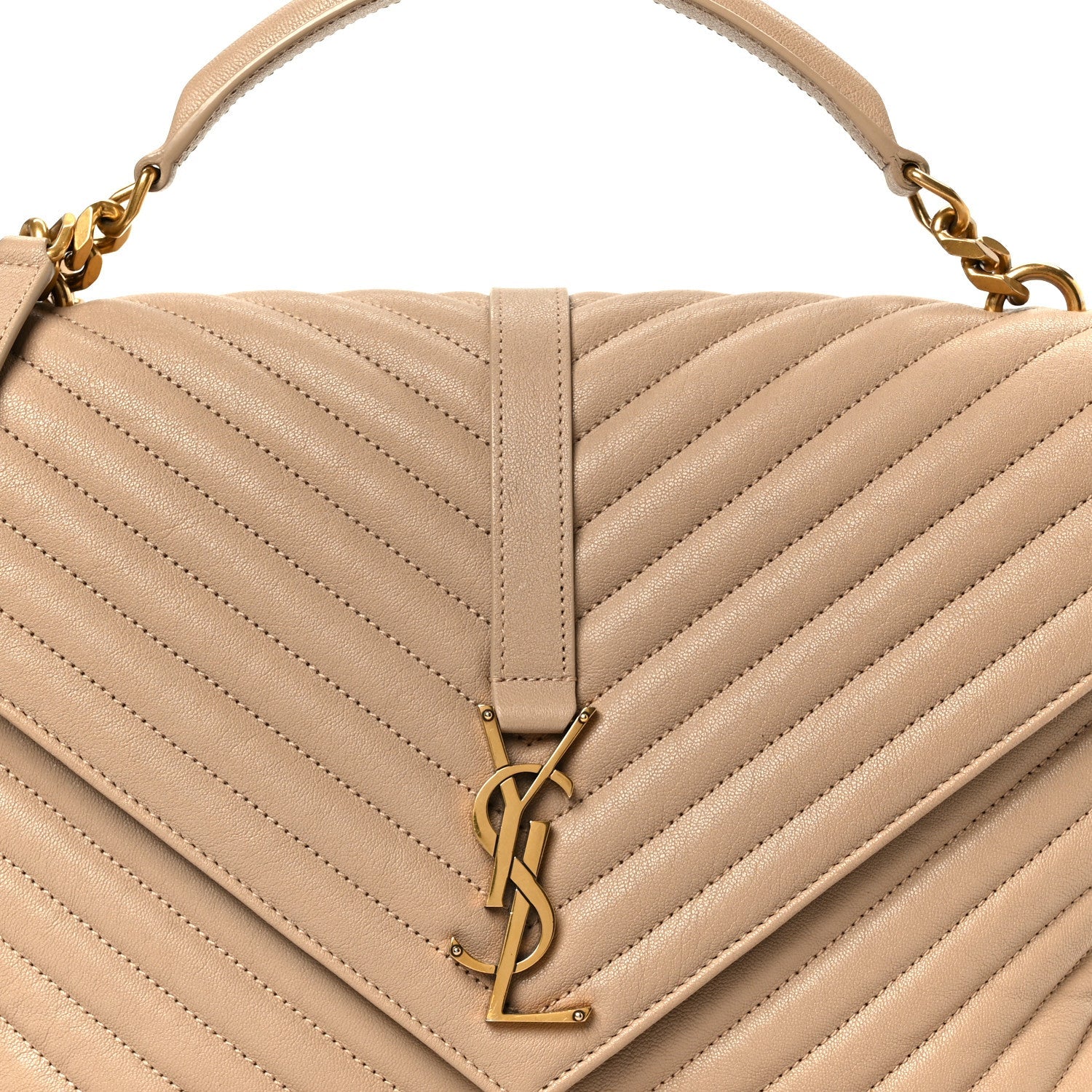 Sheepskin Matelasse Chevron Monogram Large College Satchel Dark Beige