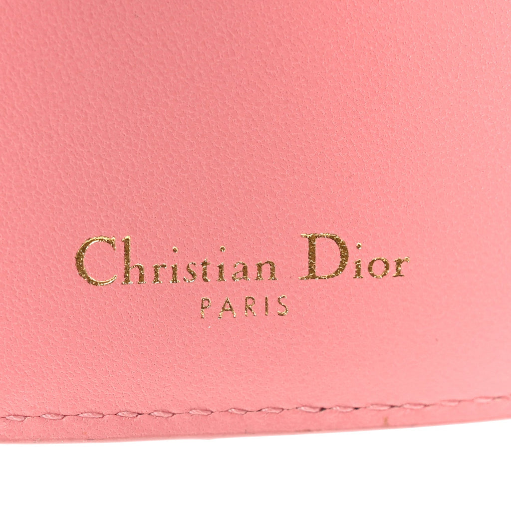 Grained Calfskin Supple Cannage Caro Compact Zipped Wallet Pink