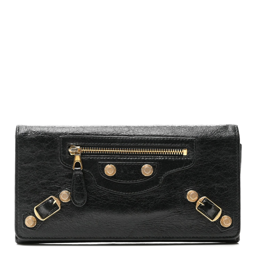 Agneau Giant 12 Gold Hardware Money Wallet Black