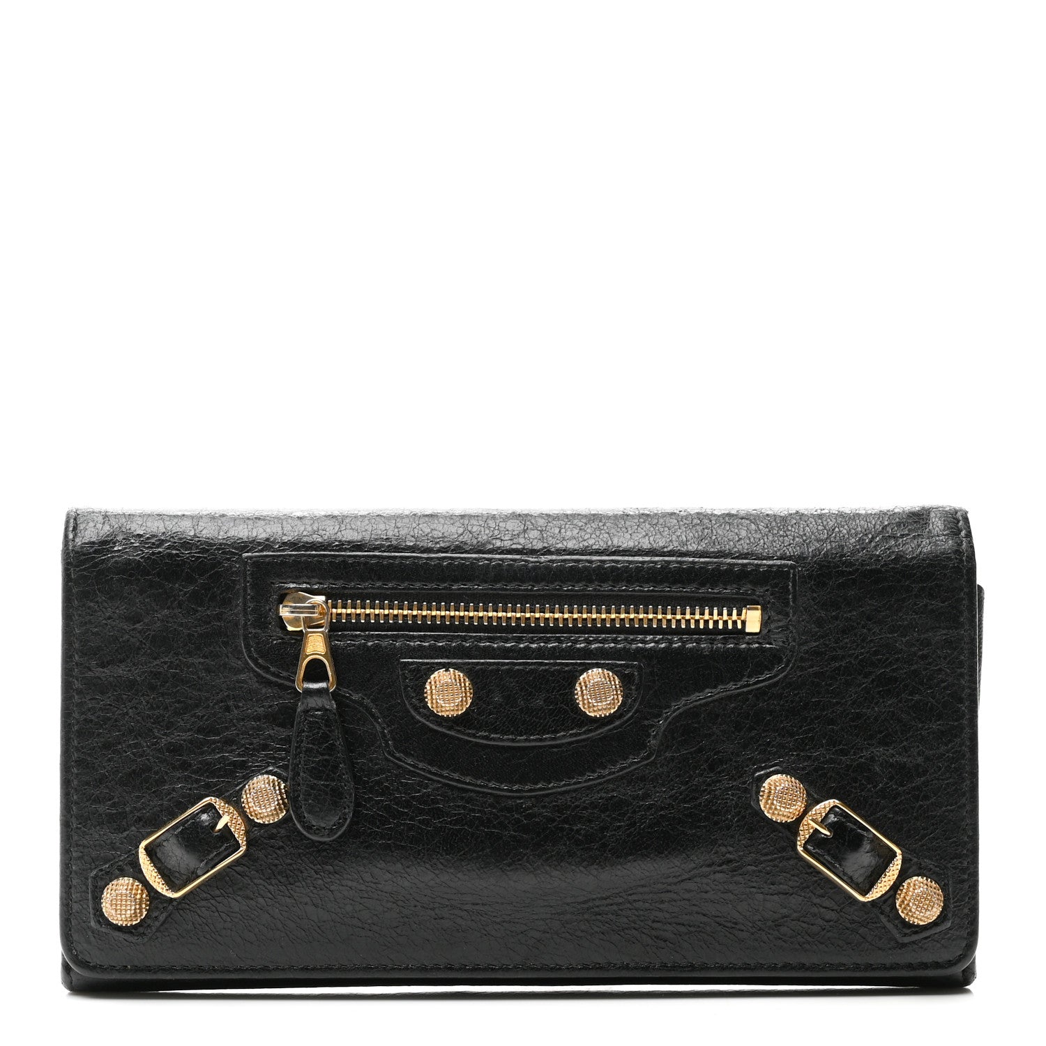 Agneau Giant 12 Gold Hardware Money Wallet Black