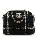 Tweed Quilted Mini Clutch With Chain  Black White