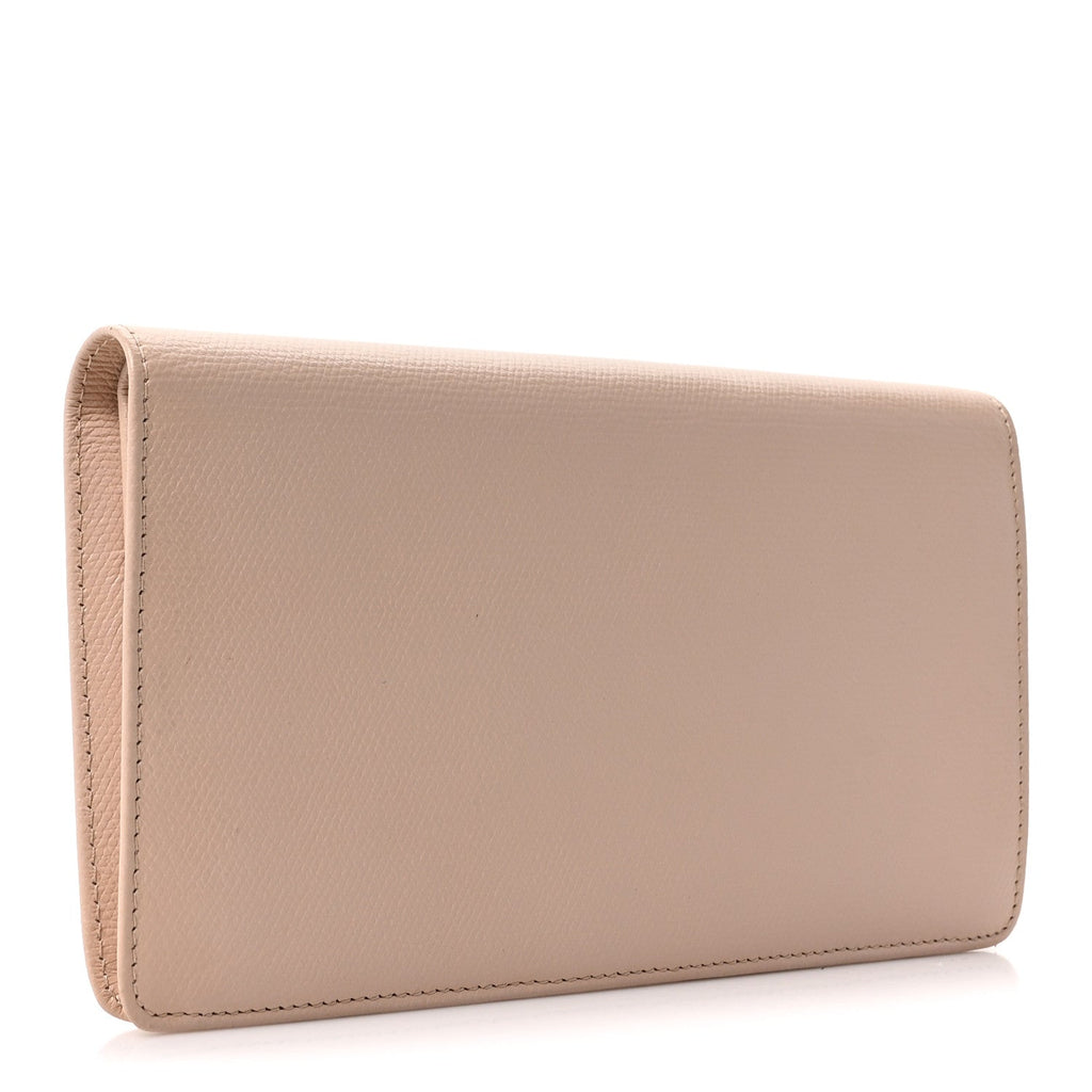 Grained Calfskin CC Button Yen Wallet Pink