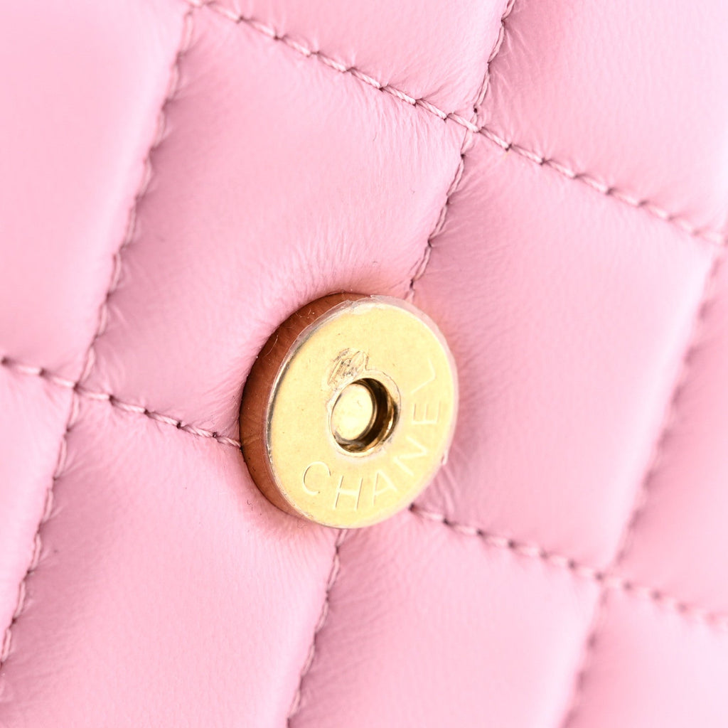 Lambskin Quilted Lacquered Chain Phone Holder With Chain Dark Pink