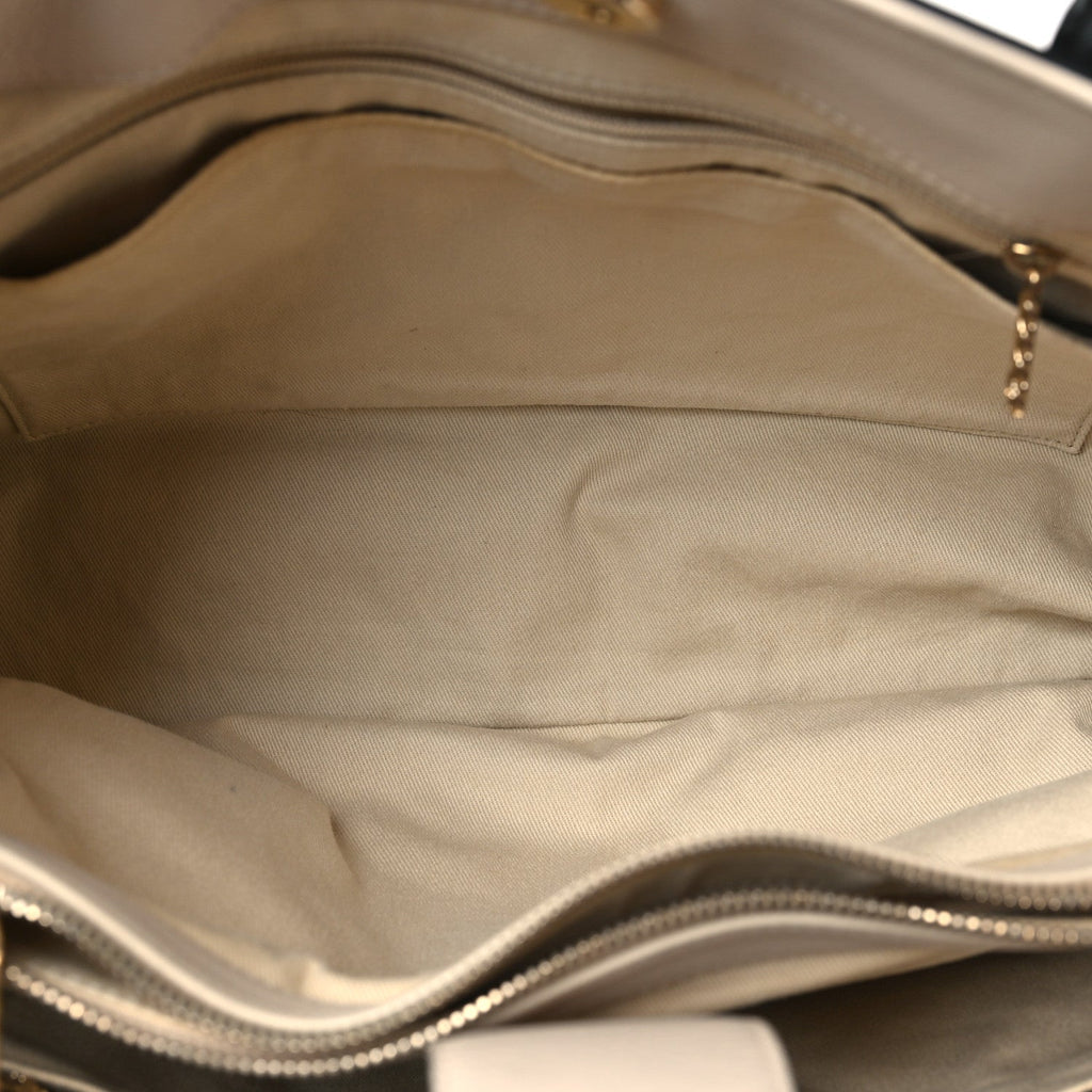 Grained Calfskin Medium Bi-Color Neo Executive Shopper Tote Black Beige