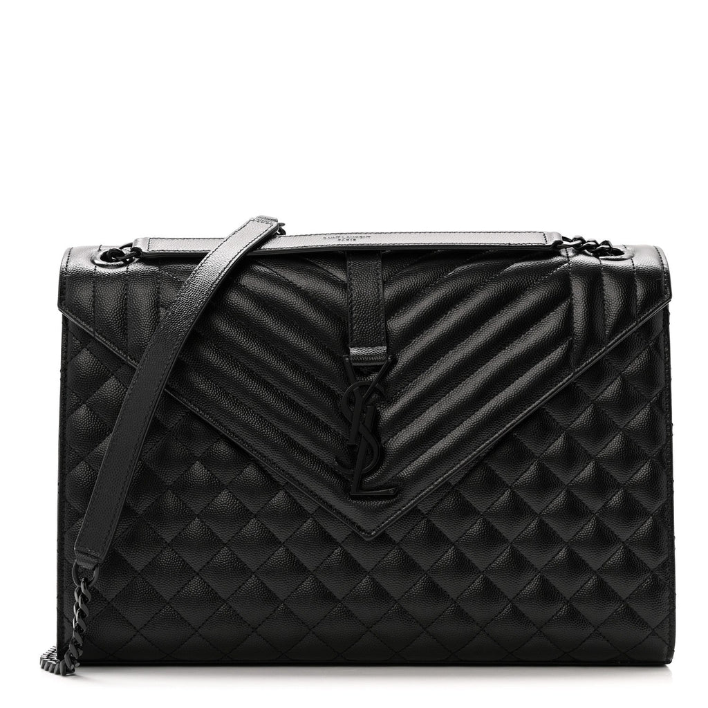 Grain De Poudre Textured Mixed Matelasse Large Triquilt Monogram Monochrome Satchel Black