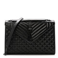 Grain De Poudre Textured Mixed Matelasse Large Triquilt Monogram Monochrome Satchel Black