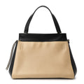 Smooth Calfskin Medium Bi-Color Edge Shoulder Bag Black Beige