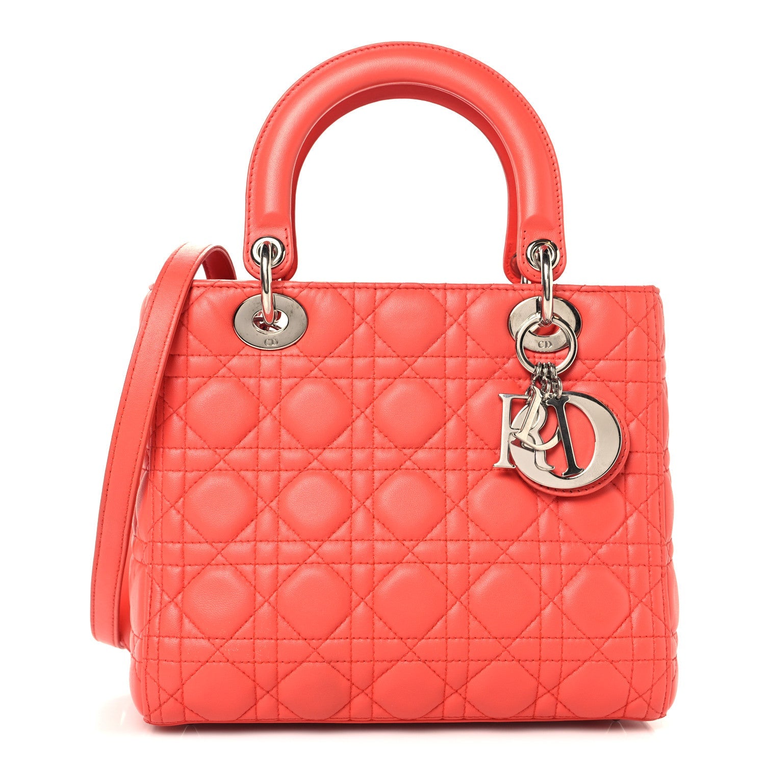 Lambskin Cannage Medium Lady Dior Coral