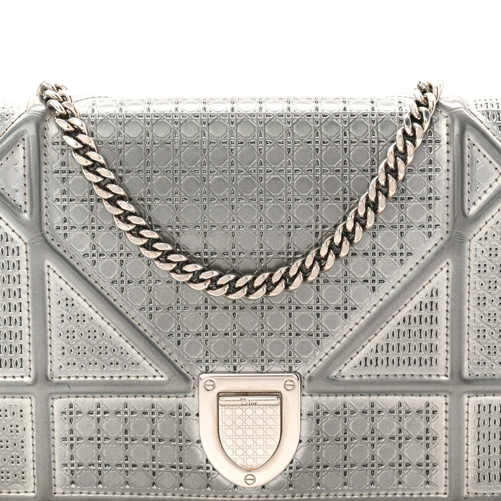 Metallic Patent Micro-Cannage Diorama Wallet on Chain Pouch Silver