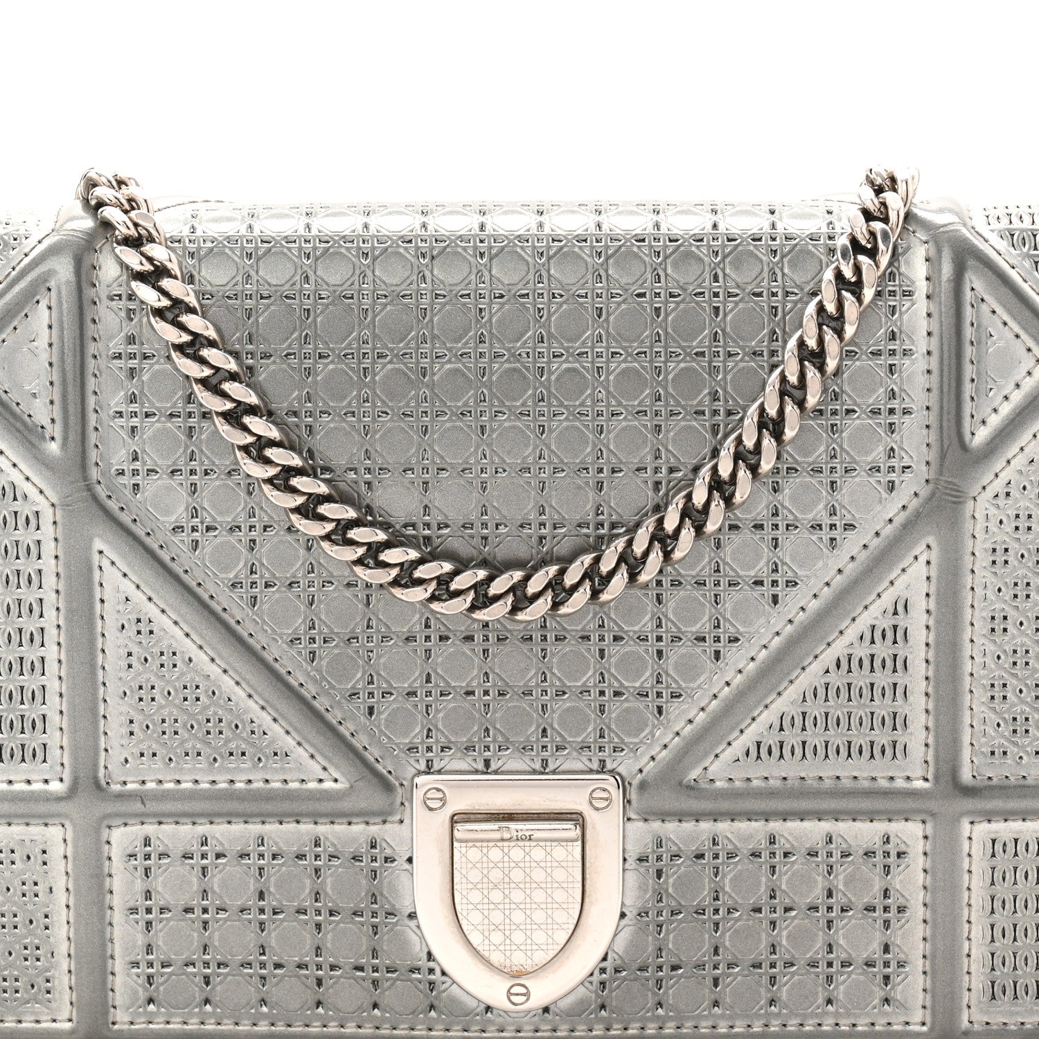 Metallic Patent Micro-Cannage Diorama Wallet on Chain Pouch Silver