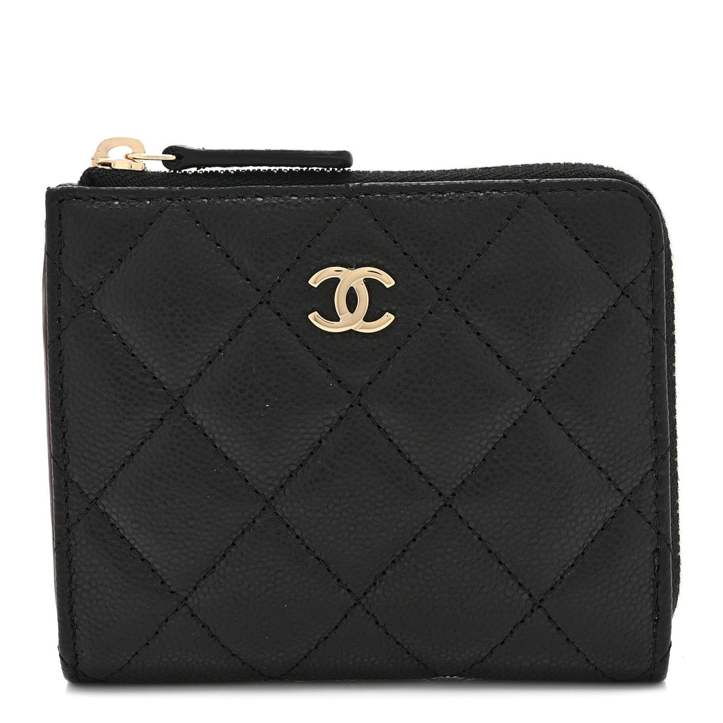 Caviar Quilted CC Zip Around  Holder Wallet Black