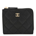 Caviar Quilted CC Zip Around  Holder Wallet Black
