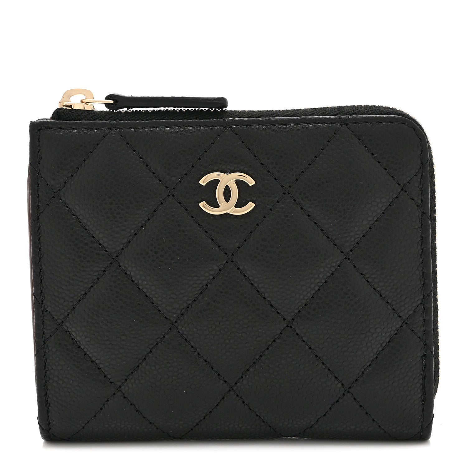 Caviar Quilted CC Zip Around  Holder Wallet Black