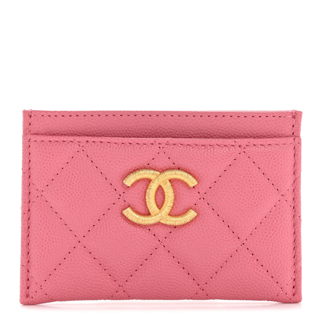 Caviar Quilted Textured CC  Holder Pink