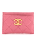 Caviar Quilted Textured CC  Holder Pink