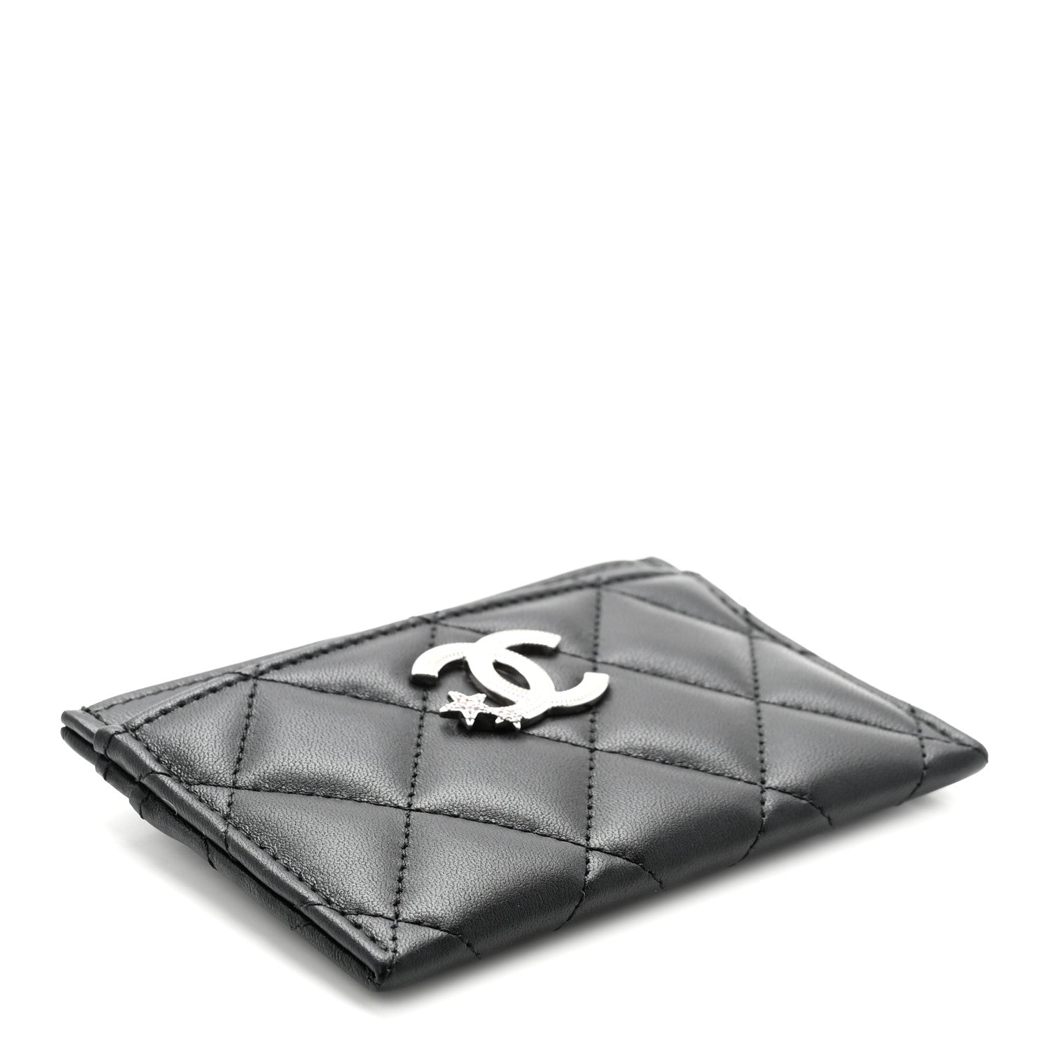 Lambskin Crystal Quilted Studded CC  Holder Black