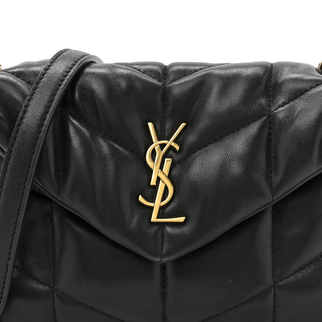 Lambskin Quilted Toy Loulou Puffer Monogram Chain Satchel Black