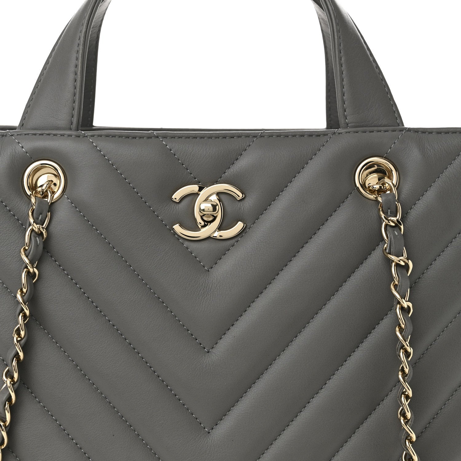 Calfskin Chevron Quilted Statement Shopping Tote Grey