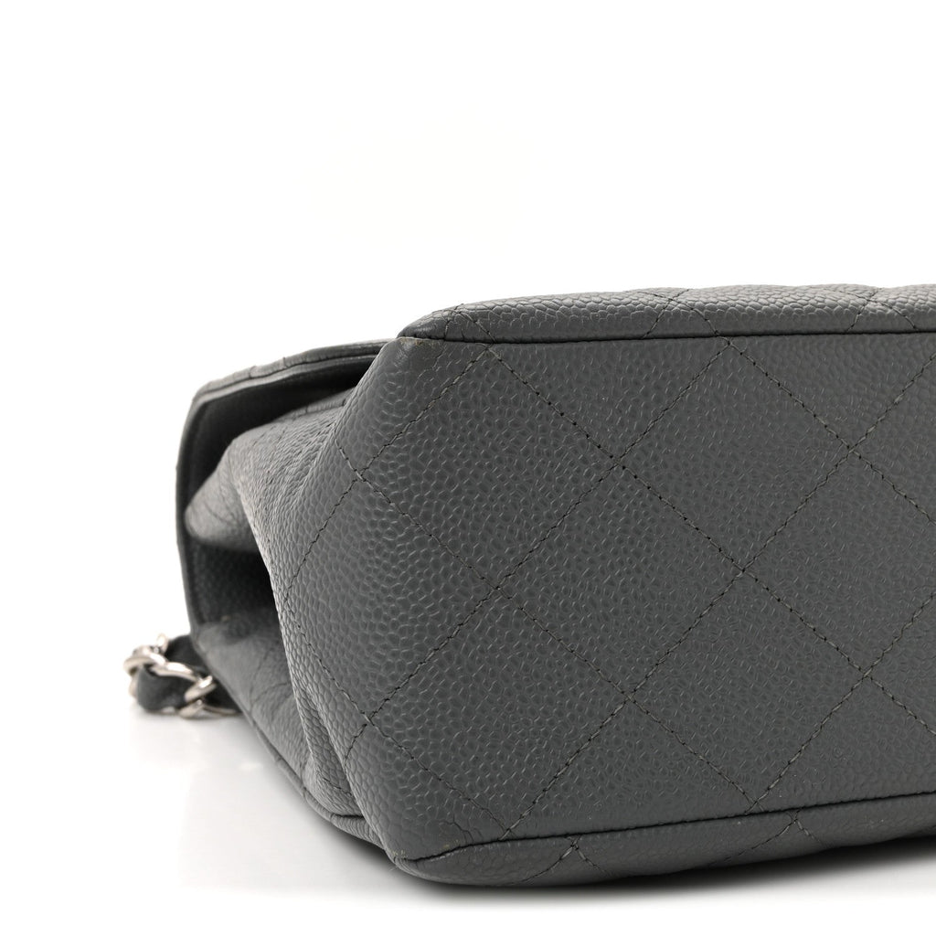 Caviar Quilted Jumbo Single Flap Grey