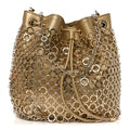 Metallic Calfskin Mesh Long Chain Bucket Bag Gold