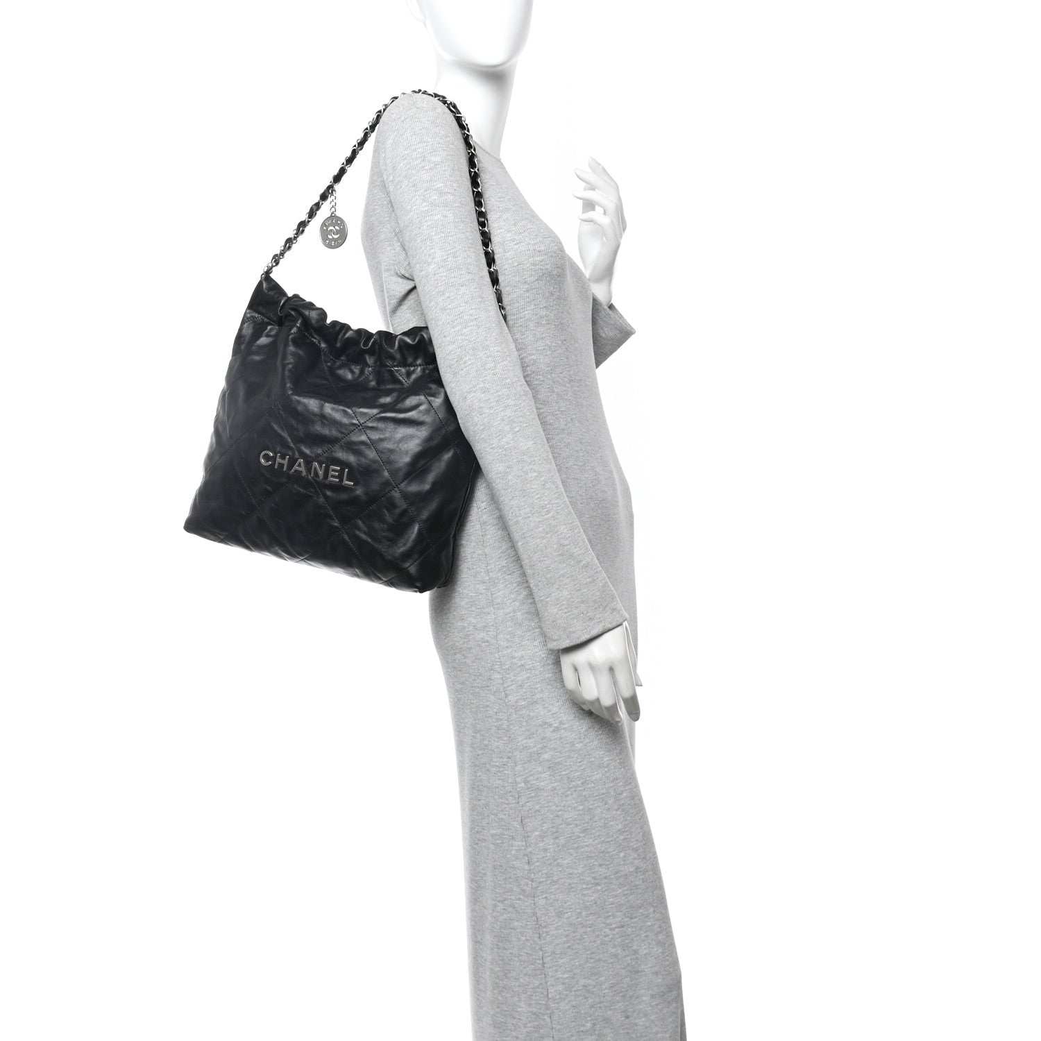 Shiny Calfskin Quilted Small Chanel 22 Black
