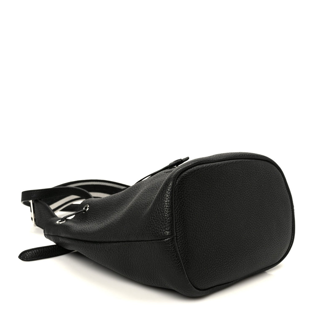 Vitello Daino Soft Drawstring Bucket Bag Black