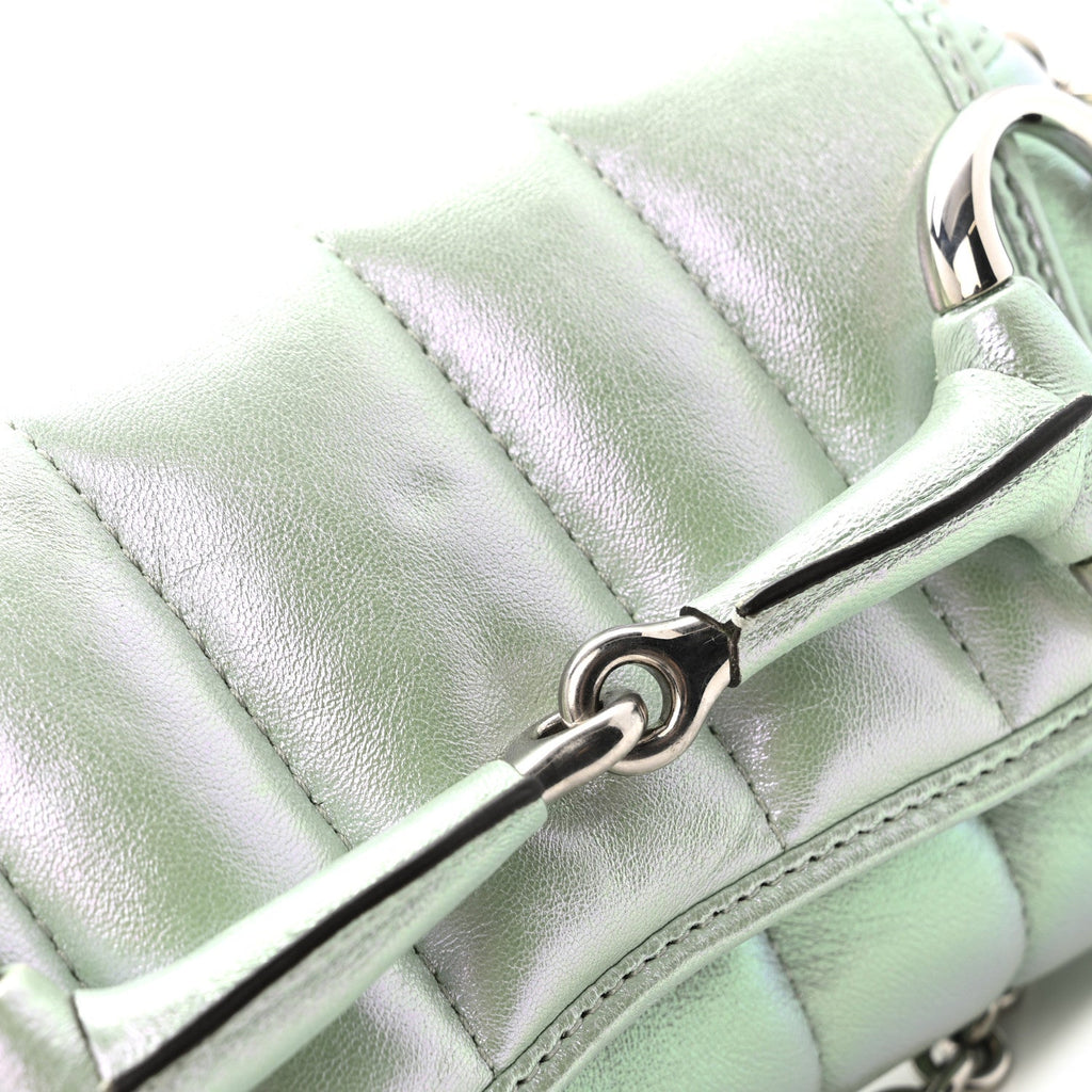 Iridescent Nappa Vertical Matelasse Medium Maxi Horsebit Chain Shoulder Bag Iridescent Salvy Green