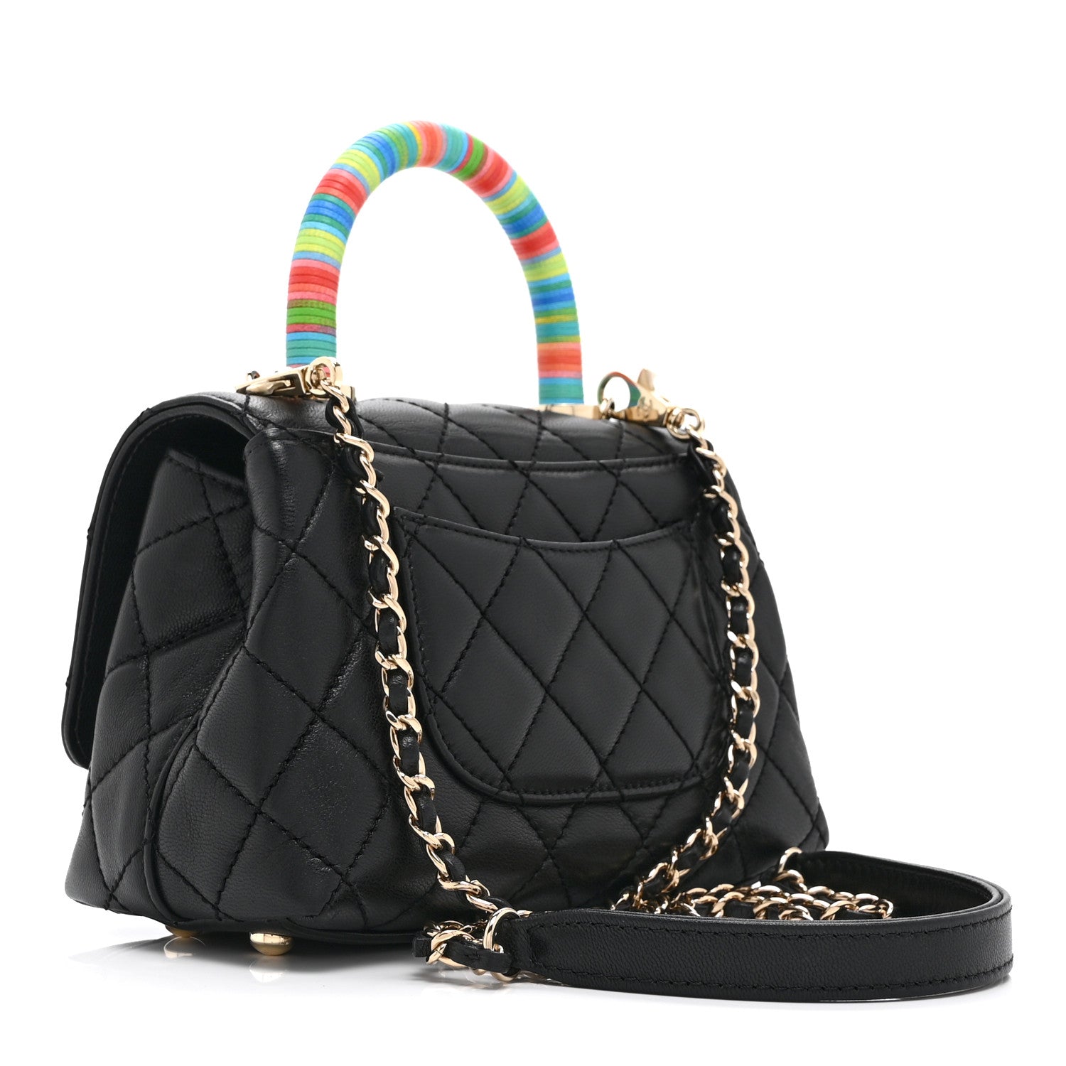Goatskin Quilted Rainbow Extra Mini Coco Handle Flap Black