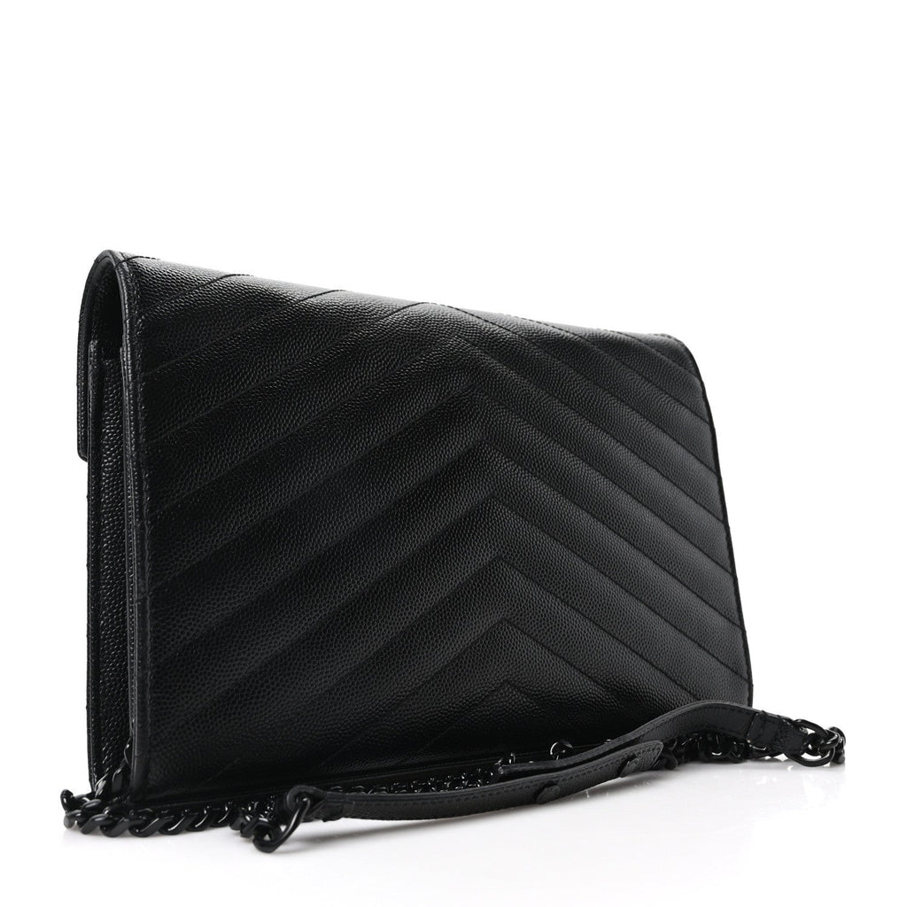 Grain De Poudre Matelasse Chevron Monogram Monochrome Chain Wallet Black