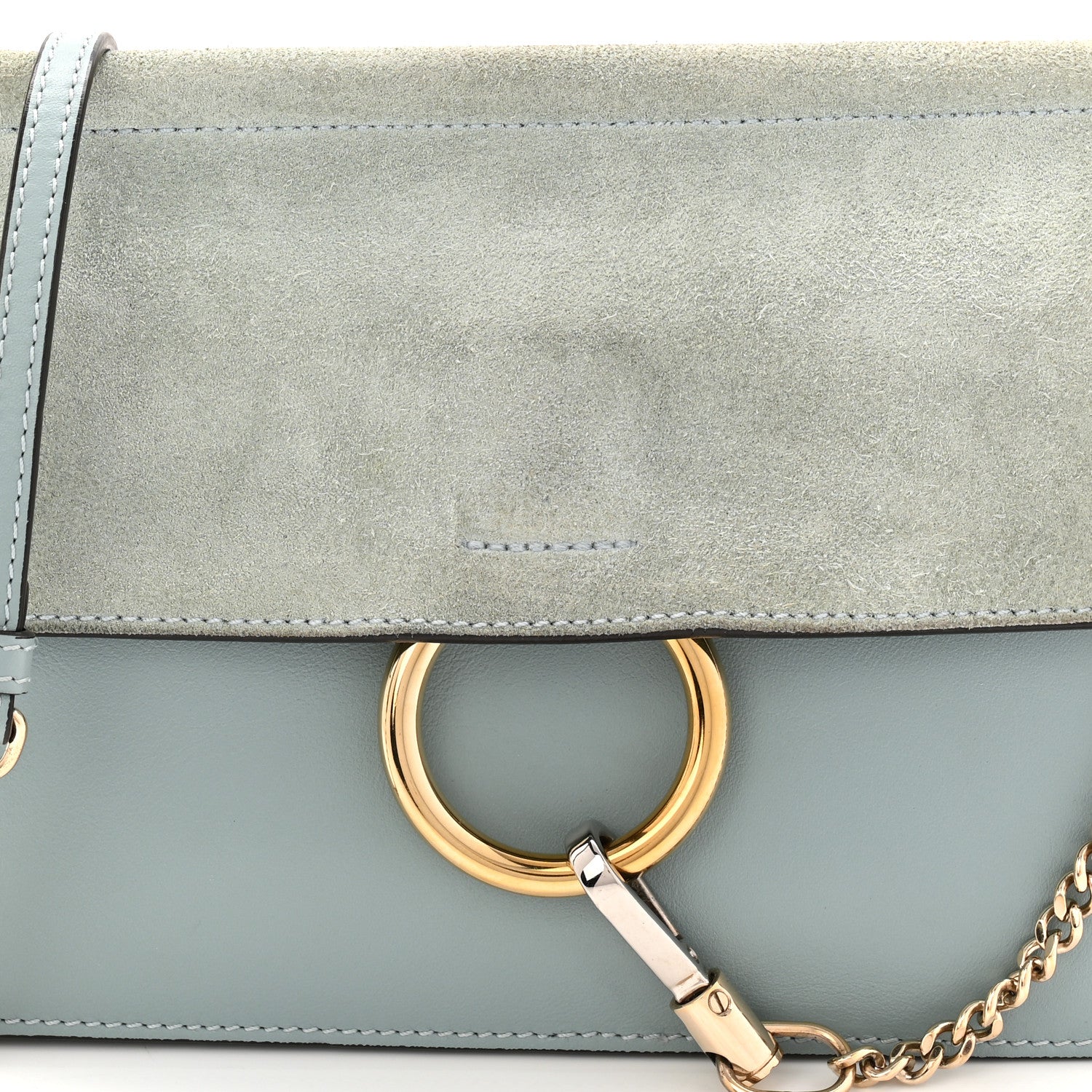 Calfskin Suede Mini Chain Faye Shoulder Bag Ash Blue