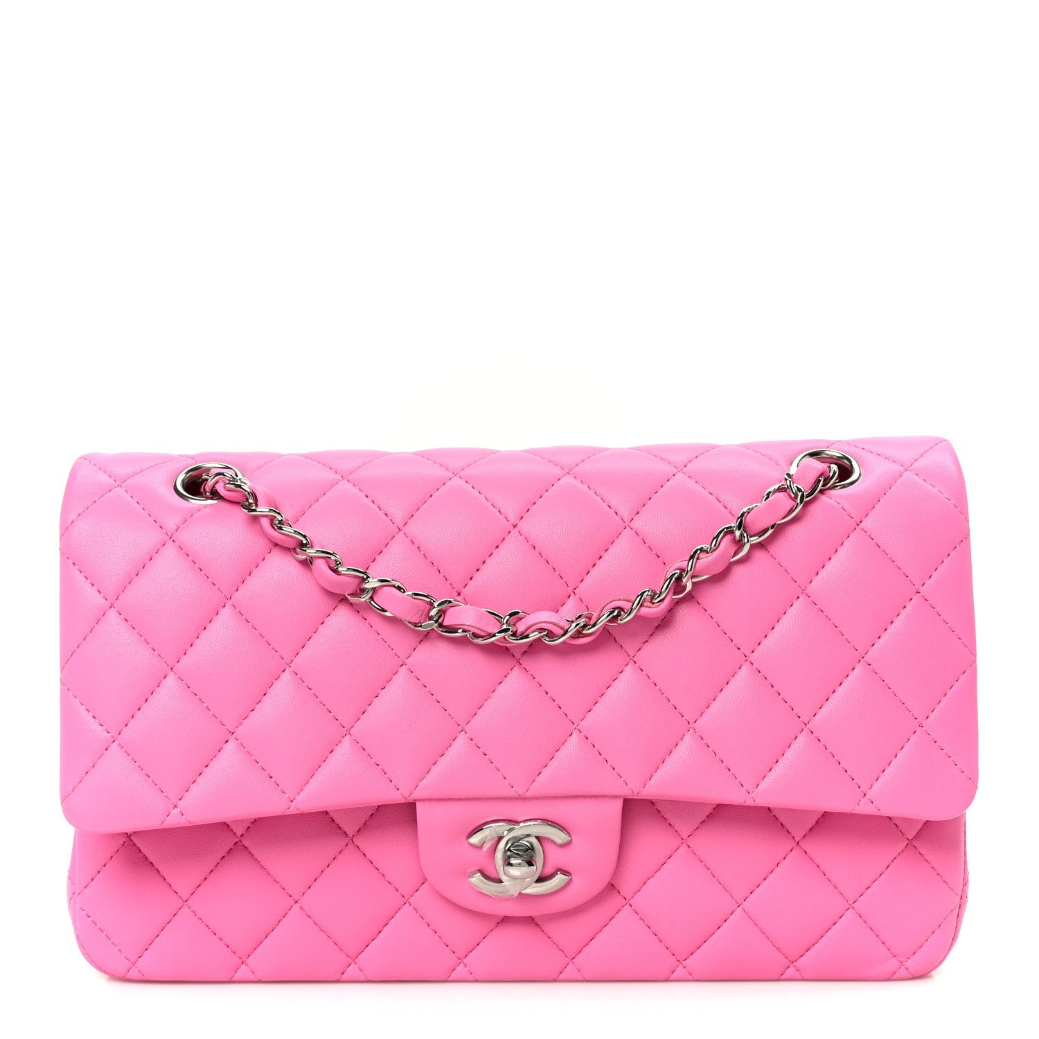 Lambskin Quilted Medium Double Flap Pink