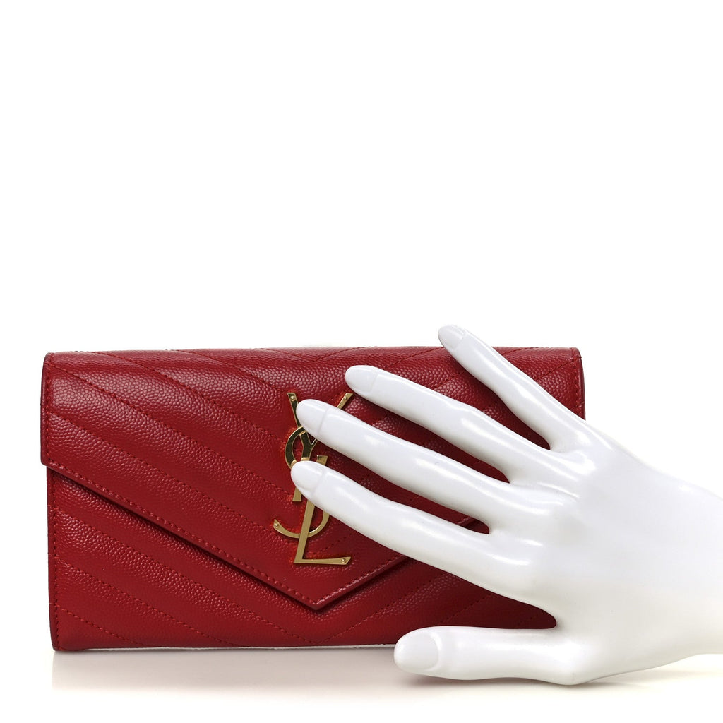 Grain De Poudre Matelasse Chevron Monogram Flap Wallet Red