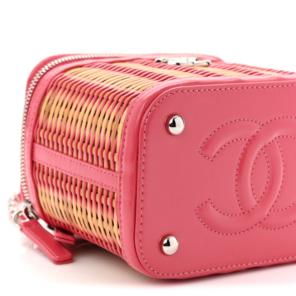 Calfskin Raffia Small Take Away Vanity Case Bag Pink Beige