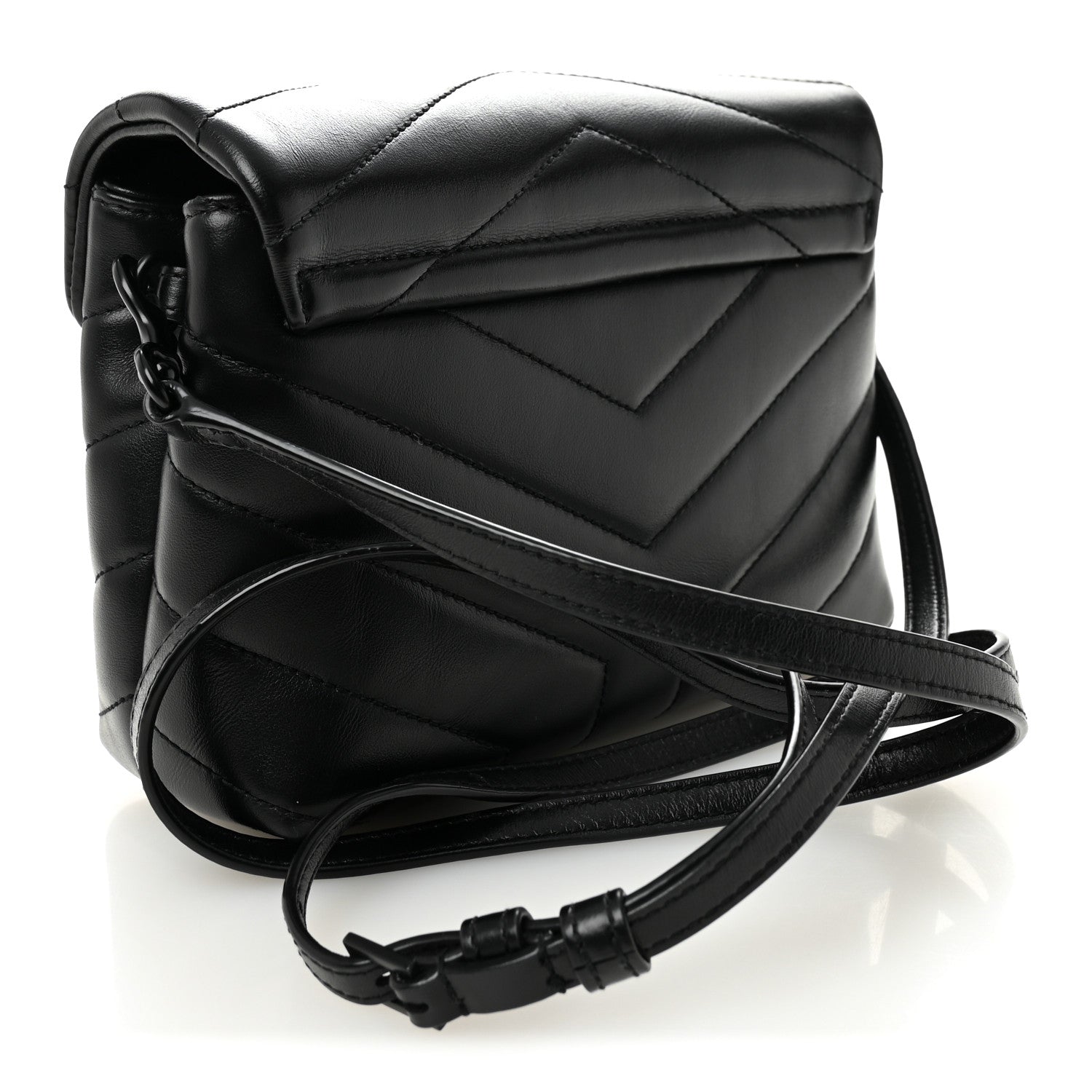 Calfskin Y Quilted Monogram Monochrome Toy Loulou Crossbody Bag Black