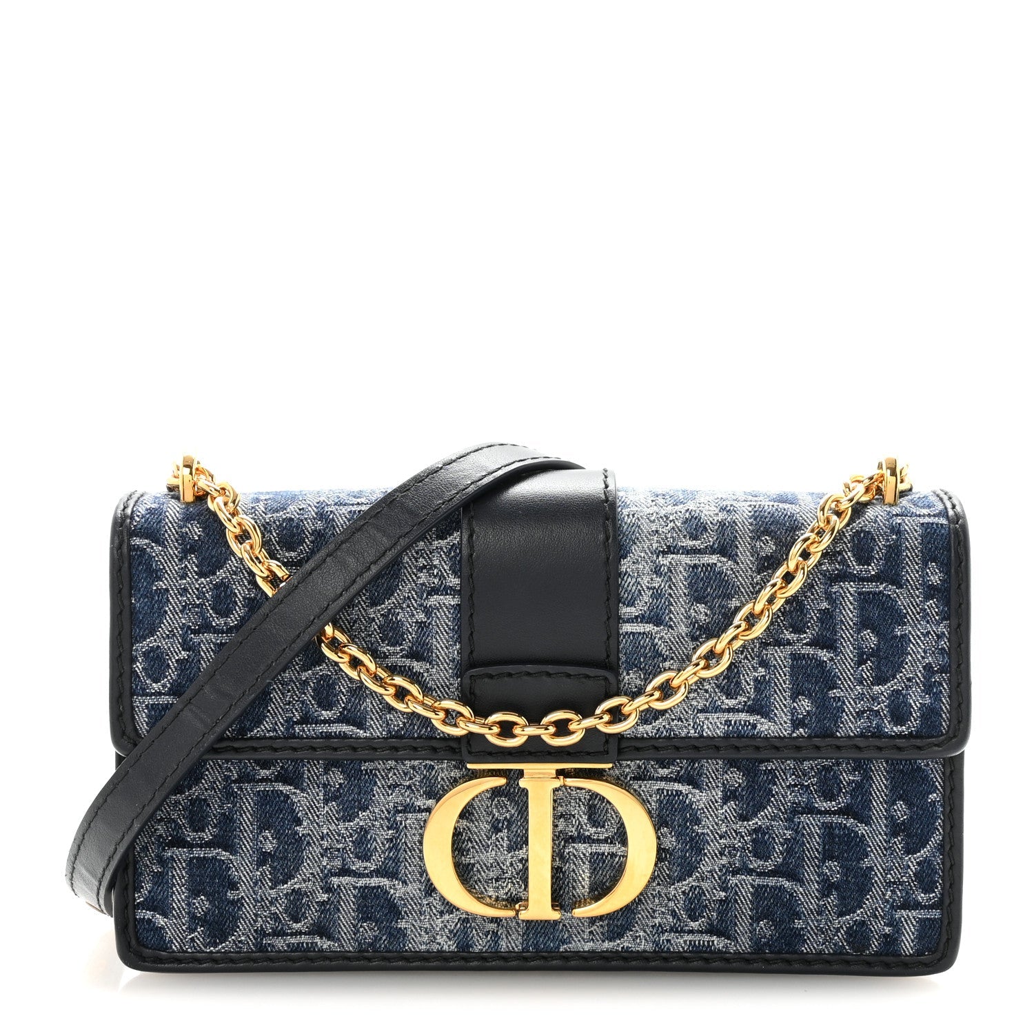 Denim Oblique 30 Montaigne East West Chain Flap Bag
