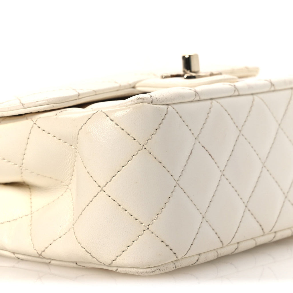 Lambskin Quilted Mini Crystal Top Handle Rectangular Flap White