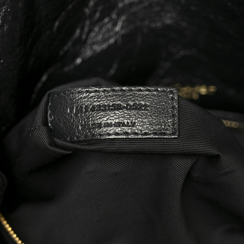 Crinkled Calfskin Matelasse Monogram Medium Niki Chain Satchel Black
