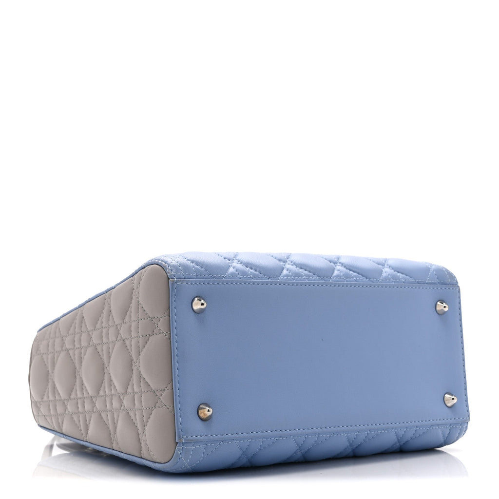 Lambskin Cannage Medium Bi-Color Lady Dior Blue Gray