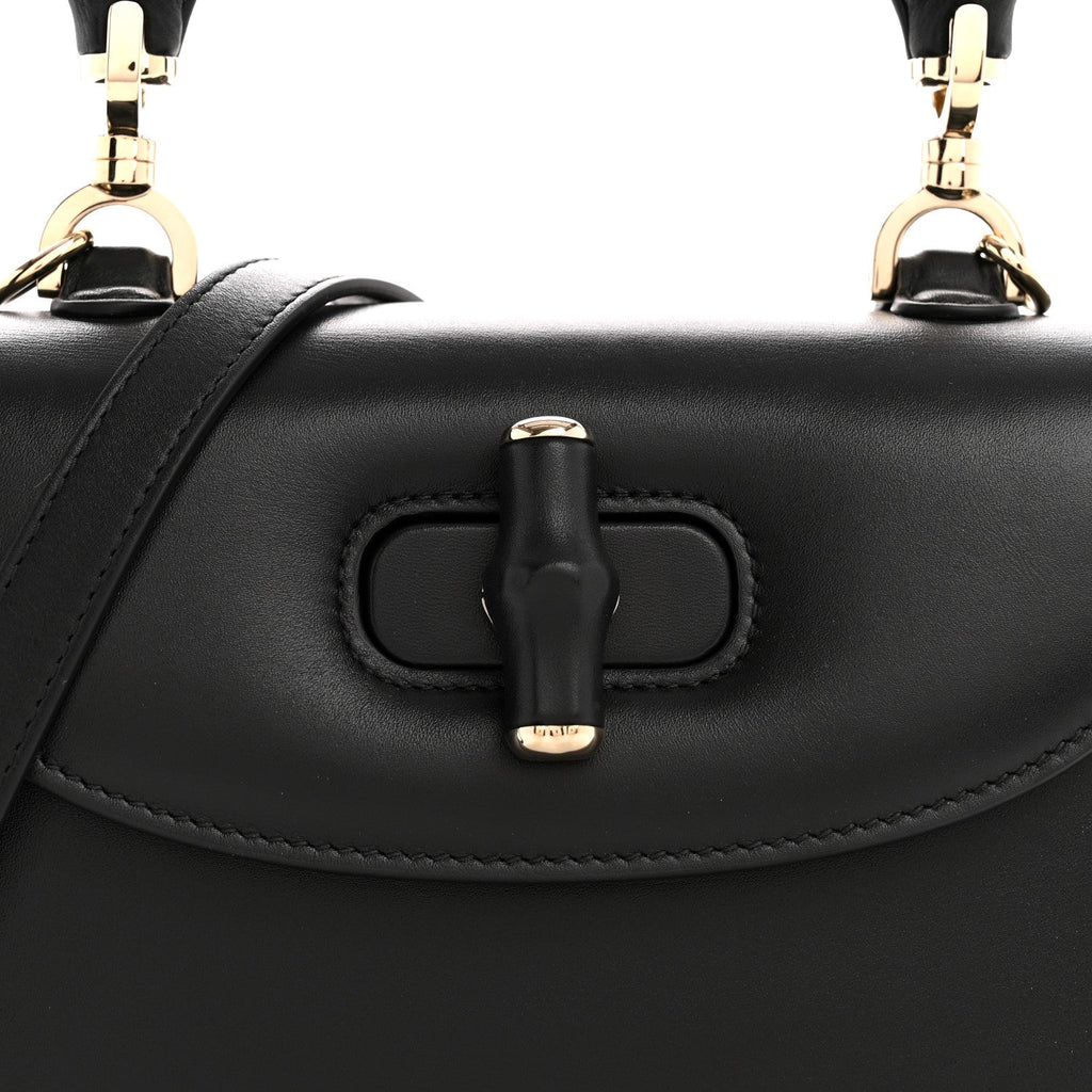 Boarded Dyana Lux Calfskin Web Monochrome Small Bamboo 1947 Top Handle Bag Black