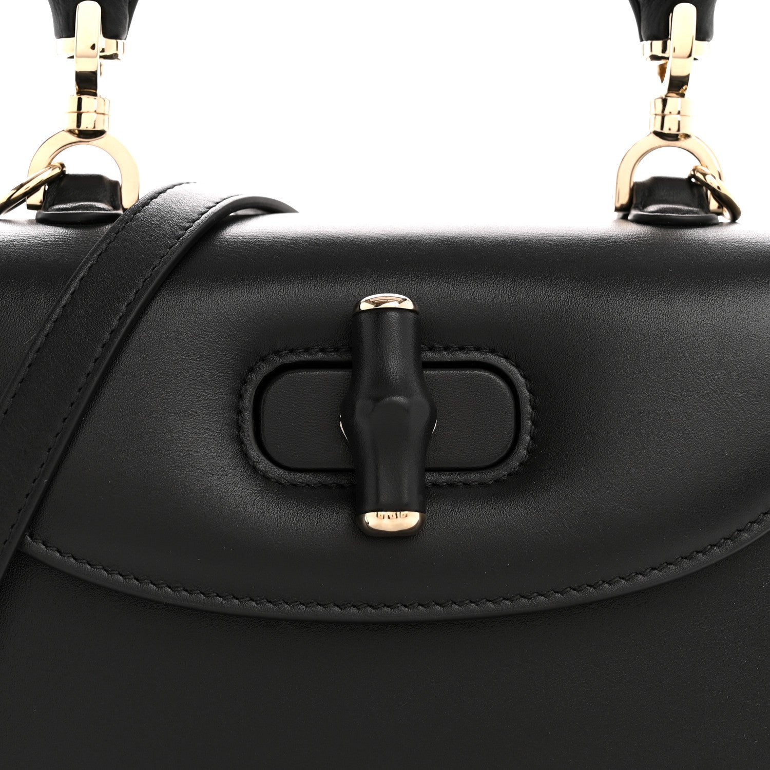 Boarded Dyana Lux Calfskin Web Monochrome Small Bamboo 1947 Top Handle Bag Black