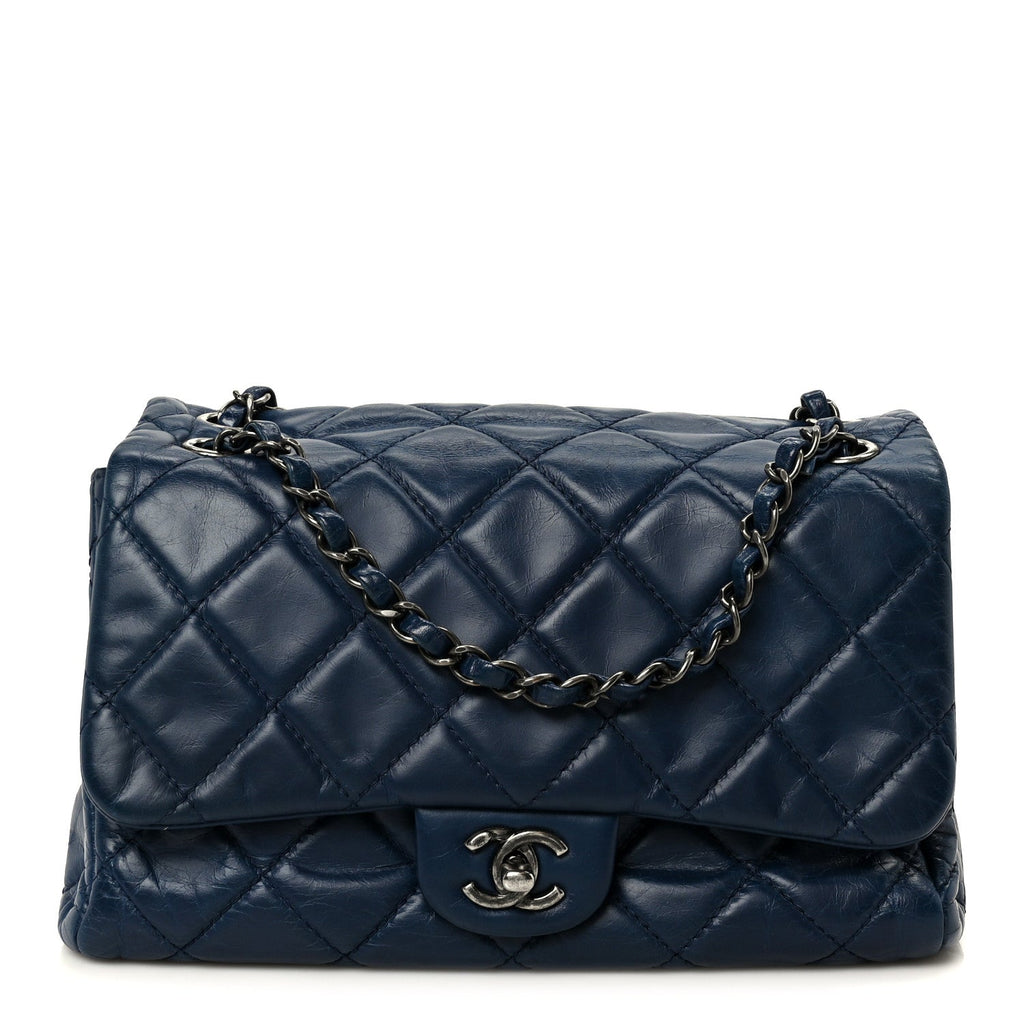 Glazed Calfskin Quilted Medium Coco Soft Flap Navy
