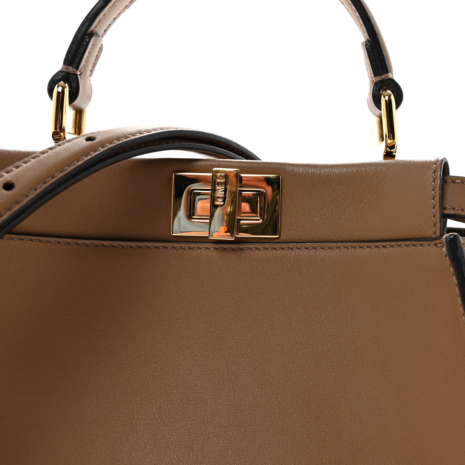 Vitello Seta Fabric Jacquard FF 1974 Mini Peekaboo Iconic Satchel Sand Tobacco Moro