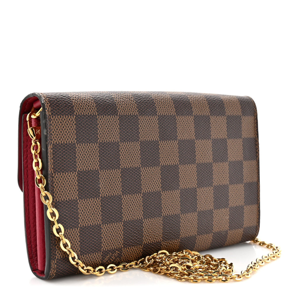 Damier Ebene Croisette Chain Wallet Scarlet